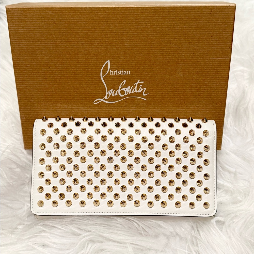 Christian Louboutin White and Gold Studded Clutch